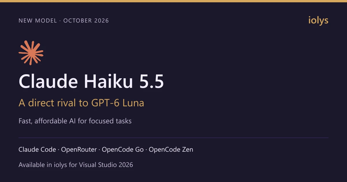 Claude Haiku 5.5 and GPT-6 Luna: fast, affordable AI for focused tasks, available in iolys for Visual Studio 2026